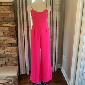 Lulus size M hot pink wide leg spaghetti strap jumpsuit